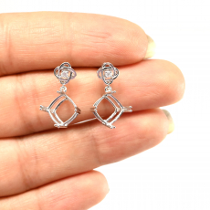 Cushion 8mm Earring Semi Mount in 14K White Gold with Diamond Accents