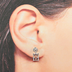 Emerald Cushion 10x8mm Earring Semi Mount in 14K White Gold With Diamond Accents