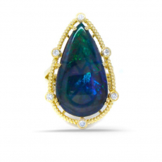 Ethiopian Black Opal Pear Shape 5.61 Carat  Ring in 14K  Yellow Gold with Diamond Accents
