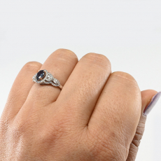 GIA Certified  Natural Blue-Green Changing To Purple Alexandrite Oval 0.51 Carat Ring In 14K Dual Tone(White/Rose) Gold With Accented Diamonds