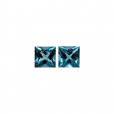 London Blue Topaz Princess Cut 8MM Matched Pair Approximately 5.35 Carat