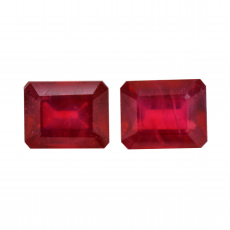 Madagascar Ruby Emerald Cut 10x8mm Matching Pair Approximately 10 Carat