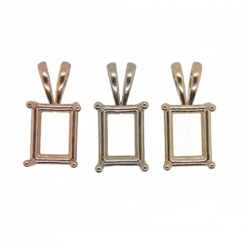 11x9mm Emerald Cut Pendant Finding In 14k Gold