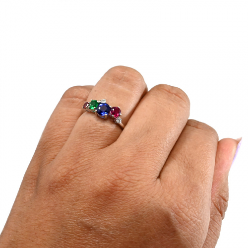 Multi Precious Stone Round 1.7 Carat Ring In 14k White Gold With Diamond Accents(nigerian Sapphire, Padparadscha Sapphire, Emerald And Ruby)