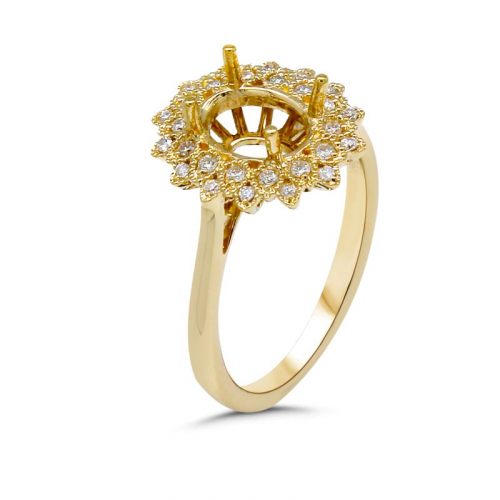 Oval 8x6mm Ring Semi Mount In14k Yellow Gold With Diamonds Accents